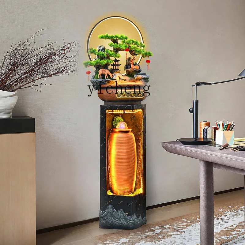 ZC Chinese-style alpine and flowing water cornucopia lucky feng shui wheel fountain floor ornament hotel gift