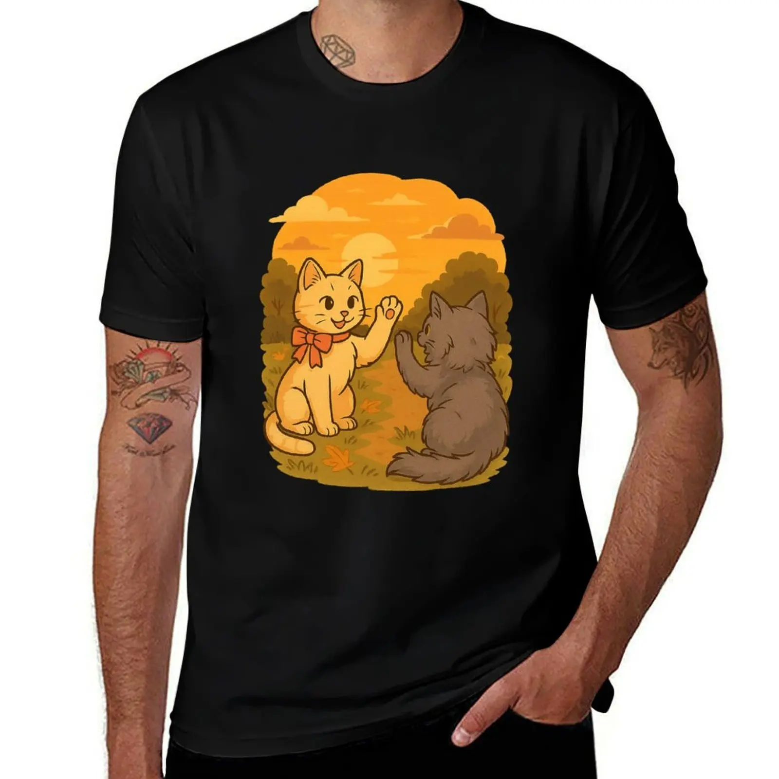 

Waving Goodbye – Two Cats at Sunset T-Shirt anime valentines clothes street wear graphic shirts mens graphic t-shirts hip hop