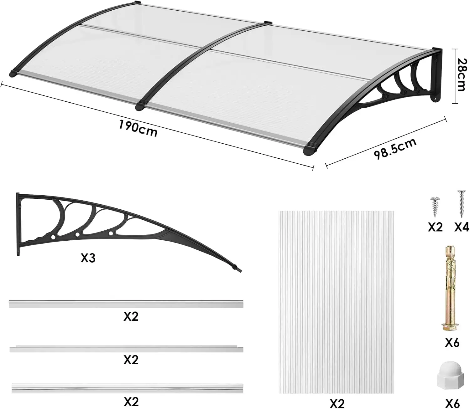 Deur Raam Regenhoes Zonnescherm Deurluifel Moderne polycarbonaat hoes Voordeur Buitenterras Luifel 3-formaat