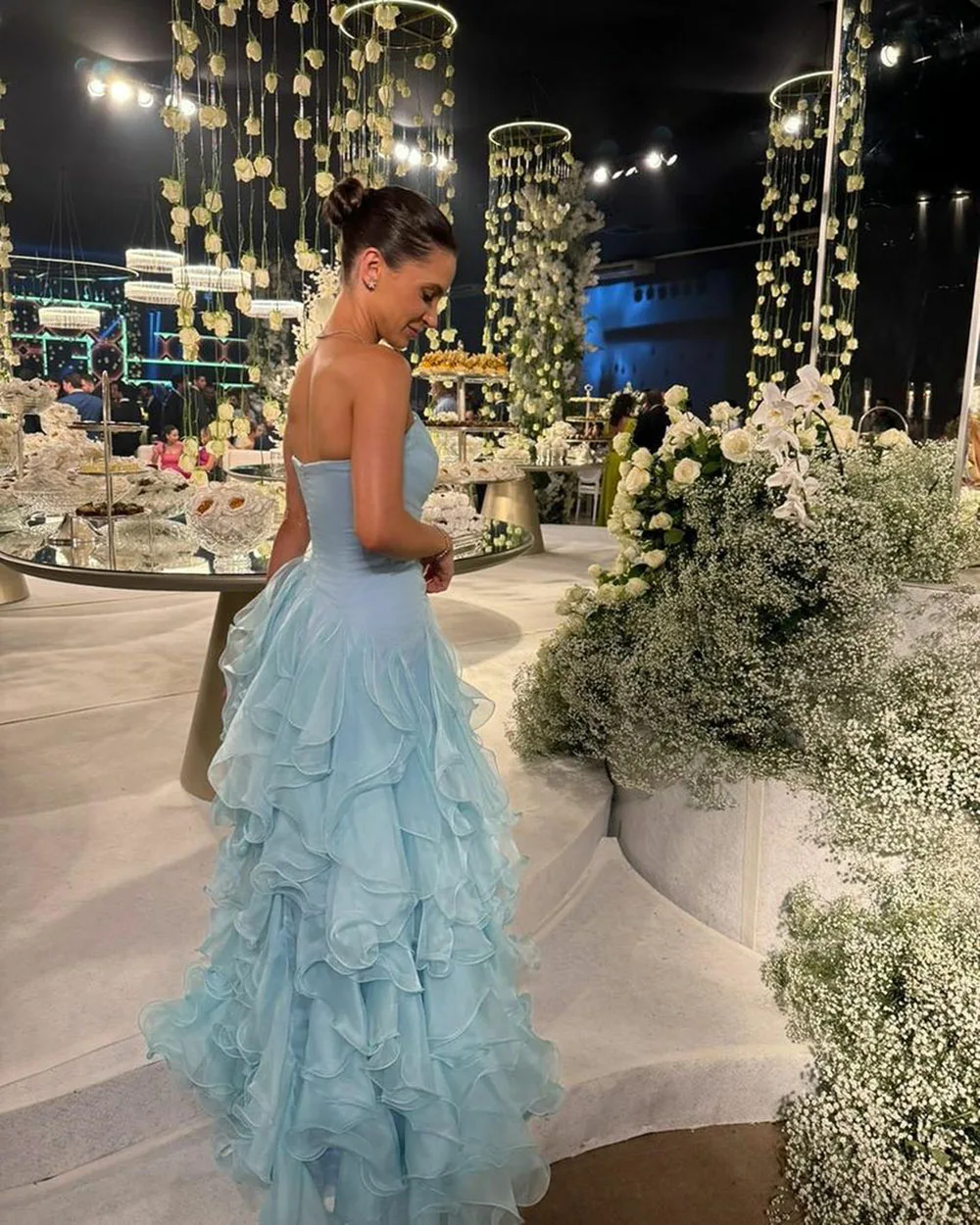 Msikoods Sky Blue Evening Dresses Ruffles Wedding Guest Dress Engagement Brides Dress Customized Party Gown Special Occasions