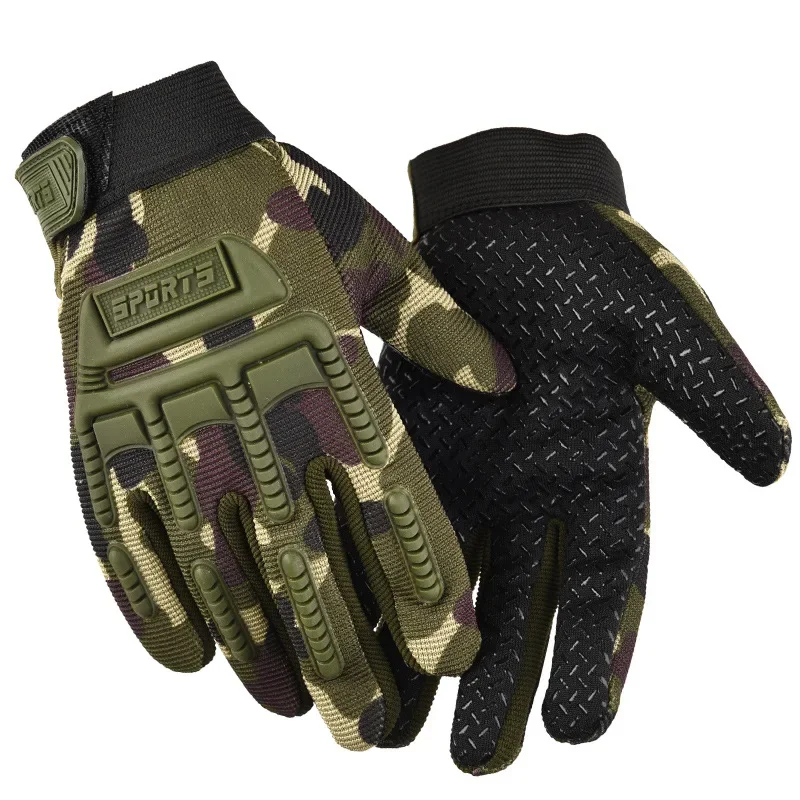 Guantes tácticos de dedo completo para niños, protección dura antideslizante, equipo de equitación, guantes de combate de camuflaje, guantes de jardín, 1 par