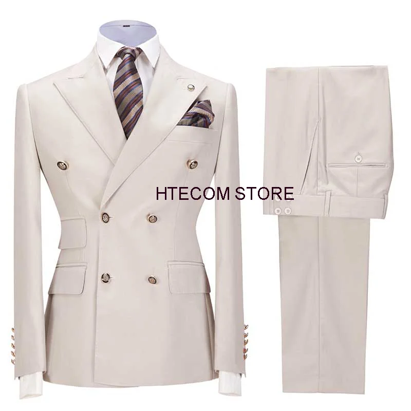 Business Men\'s Pantsuits Wedding Tuxedos Double Breasted Jacket with Trousers Solid Color Classic Style Office Sets 2 Piece