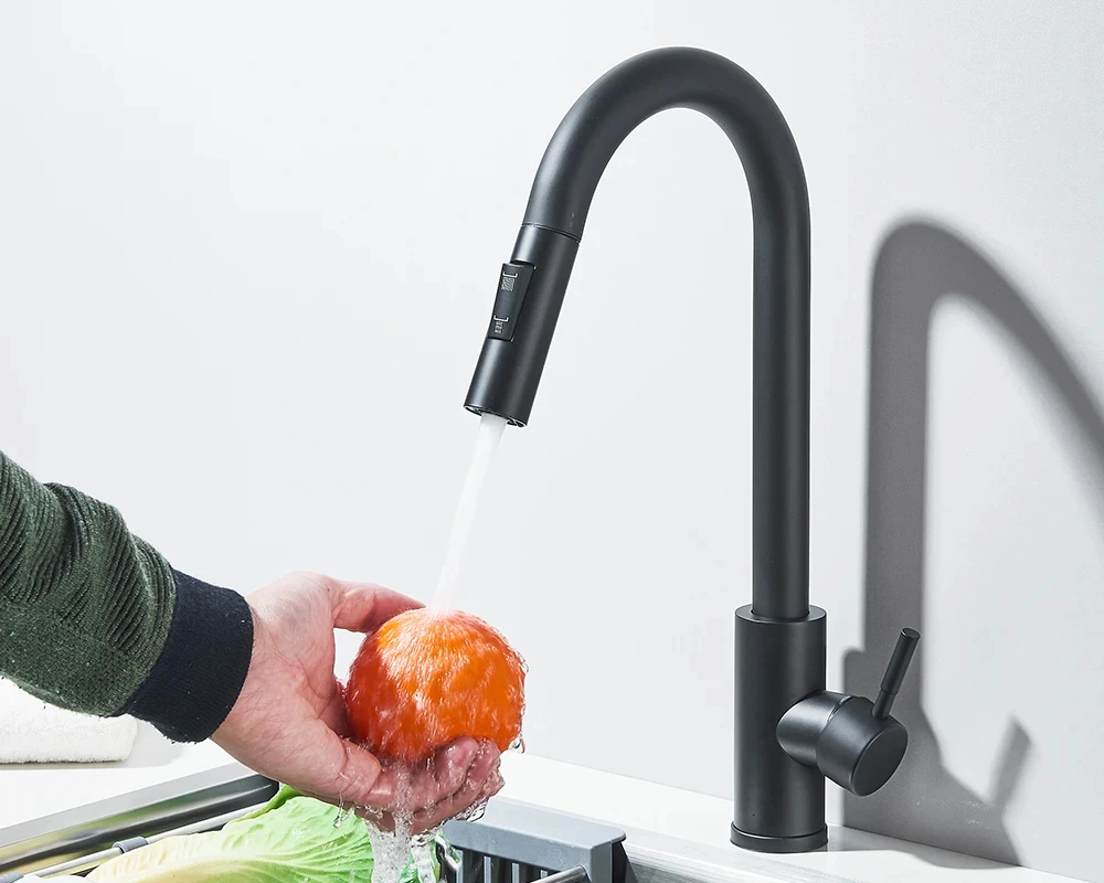 

Смеситель для кухонной мойки из нержавеющей стали 304, выдвижной, с двумя функциями, однорычажный, для горячей и холодной воды, настольный монтаж