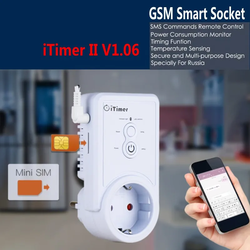 GSM Smart Power Plug Socket Wall Switch Outlet With Temperature Sensor Russian English SMS Control support USB Output SIM Card