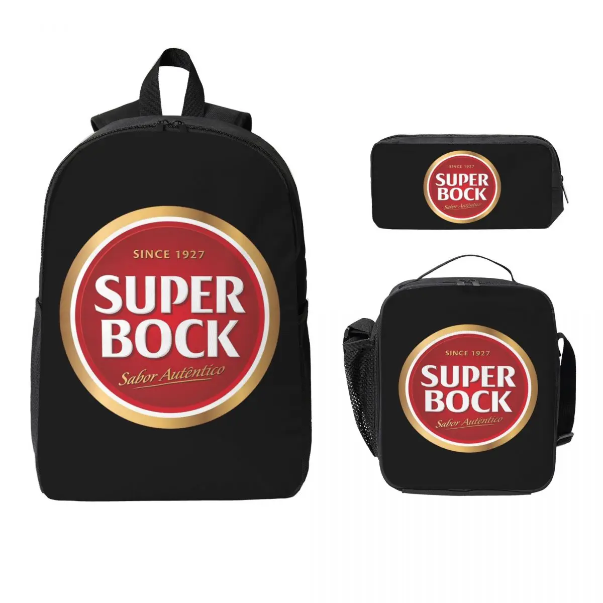 

Super Bock Backpack Student Boys Girls BookBag School Bag Computer Shoulder Bags 3ps Insulated Lunch Bag Pencil Case