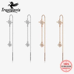 TrustDavis Real 925 Sterling Silver Sweet Star Shiny CZ Earrings For Women Fashion Korean Long Ear Line Party Jewelry DA2540