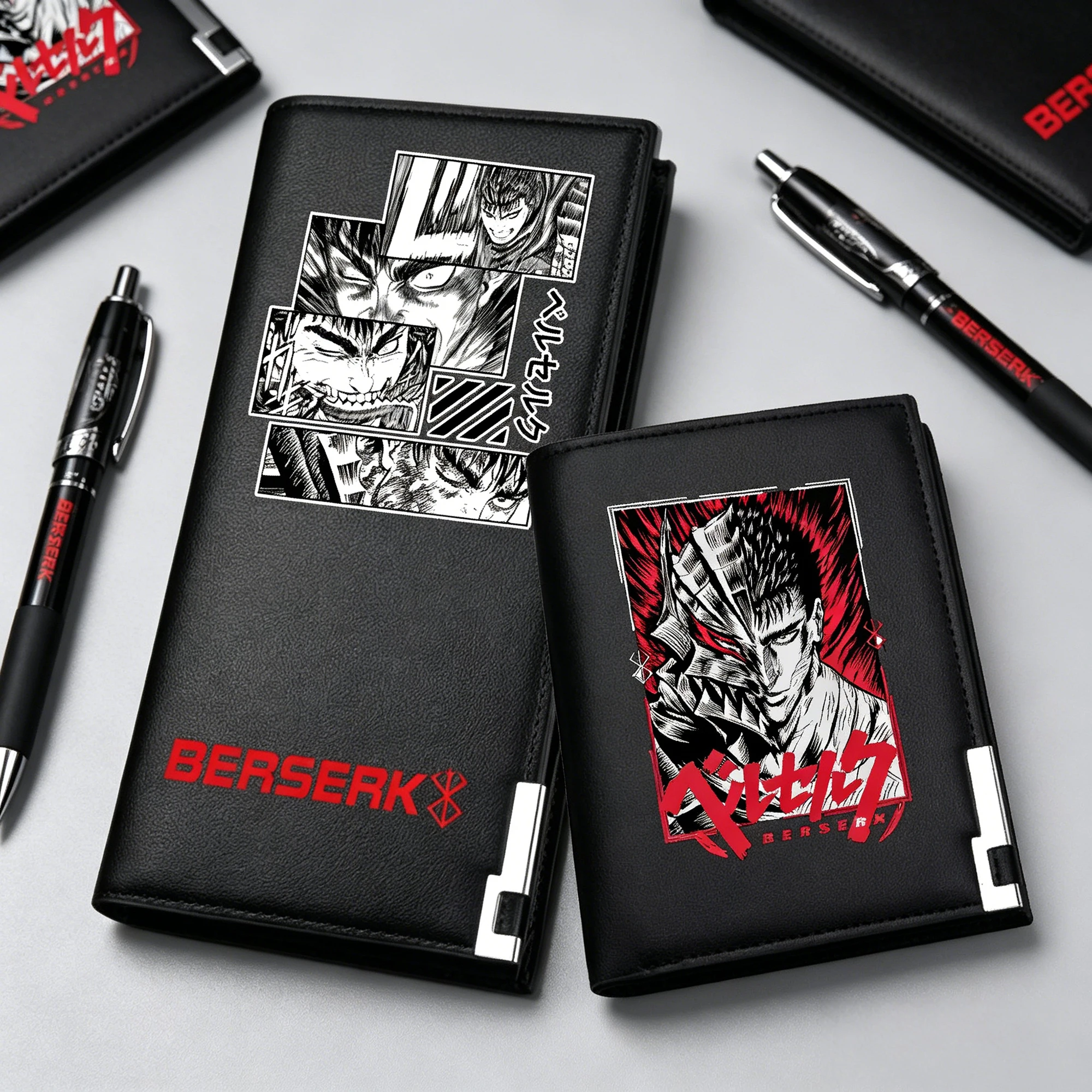 

Длинный кошелек для денег Berserk с мультяшным принтом, короткий кошелек из искусственной кожи, черный держатель для удостоверений личности, сумки для денег, длинные кошельки для мужчин