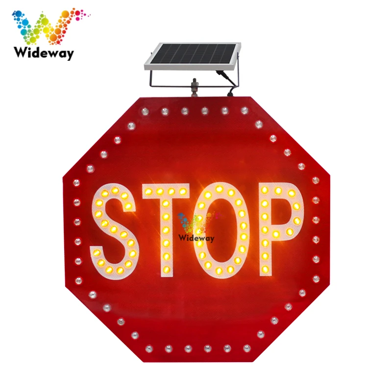 American Road LED Lighting Warning Road Sign Pedestrian Stop Octagonal Solar Flashing Warning Traffic Sign