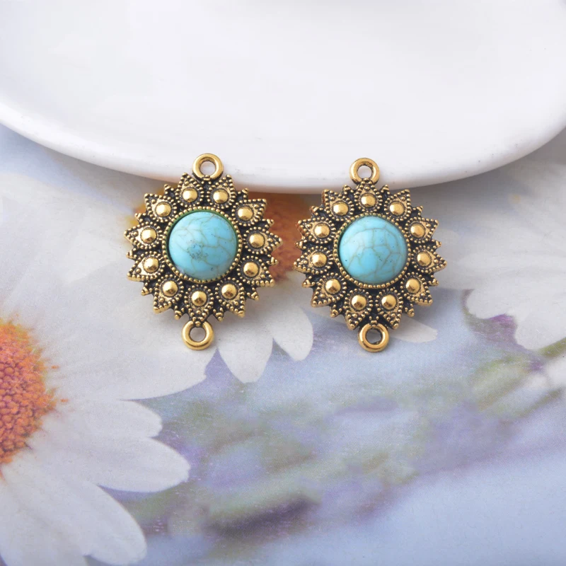 10 Stück Bohemian-Stil Antik-Silberfarbene Acryl-Doppel-Loch-Verbinder-Anhänger Zinkmetall-Ohrringe Anhänger Zubehör DIY-Schmuck – Detail 5