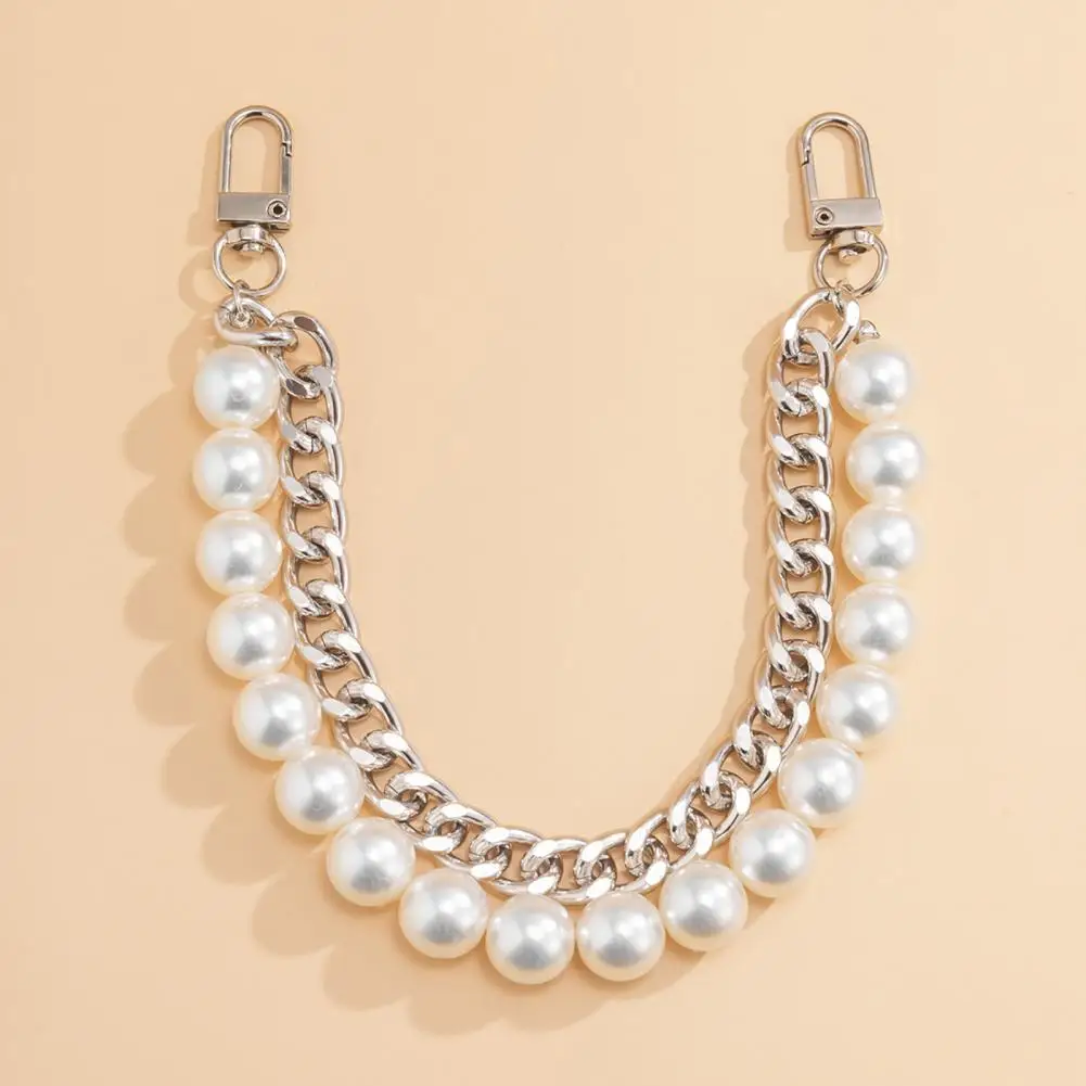 Short Tote Replacement Handles Double-layered Faux Pearl Bag Chain Handles with Clips Thick Shoulder Strap Replacement