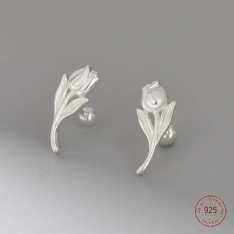 

Серьги-гвоздики из стерлингового серебра 925 пробы с цветком тюльпана для женщин, романтический дизайн, новые корейские серьги, ювелирные изделия для пирсинга на день рождения
