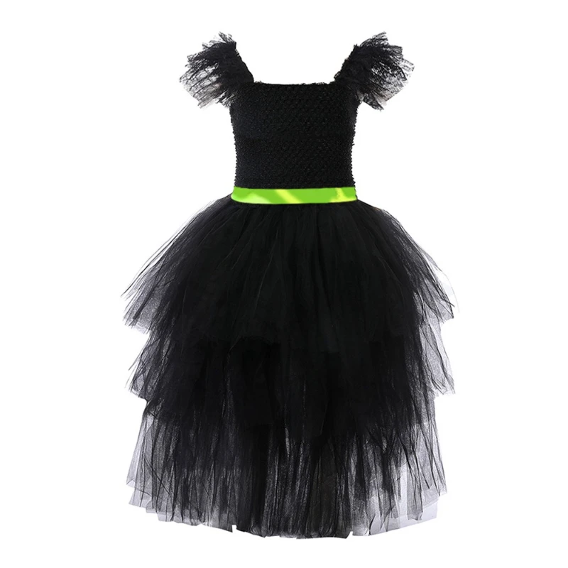 Girls for 3 Layers Witch Long Lined Dresses Carnival Halloween Costumes  Full Length Fluffy Tutus Outfit with Short Sleeves