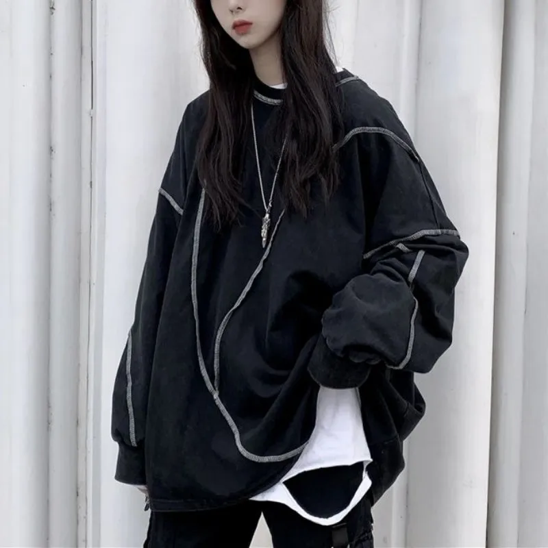 

Hoodies Harajuku BF Style Black Hip-hop Chic Teens Sweatshirts Autumn Trendy All-match Daily Simple Womens Streetwear DF4940