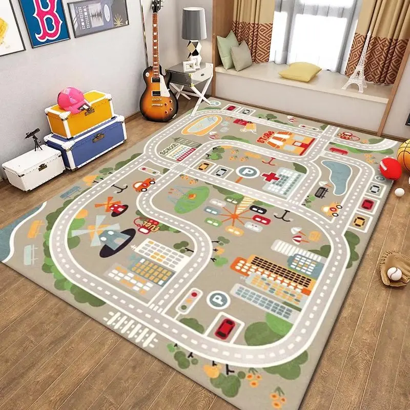 Thickened Flannel Carpet Living Room Children\'s Bedroom Decoration Floor Rug Cartoon Road Play Mat Soft Tatami Carpets Non-slip