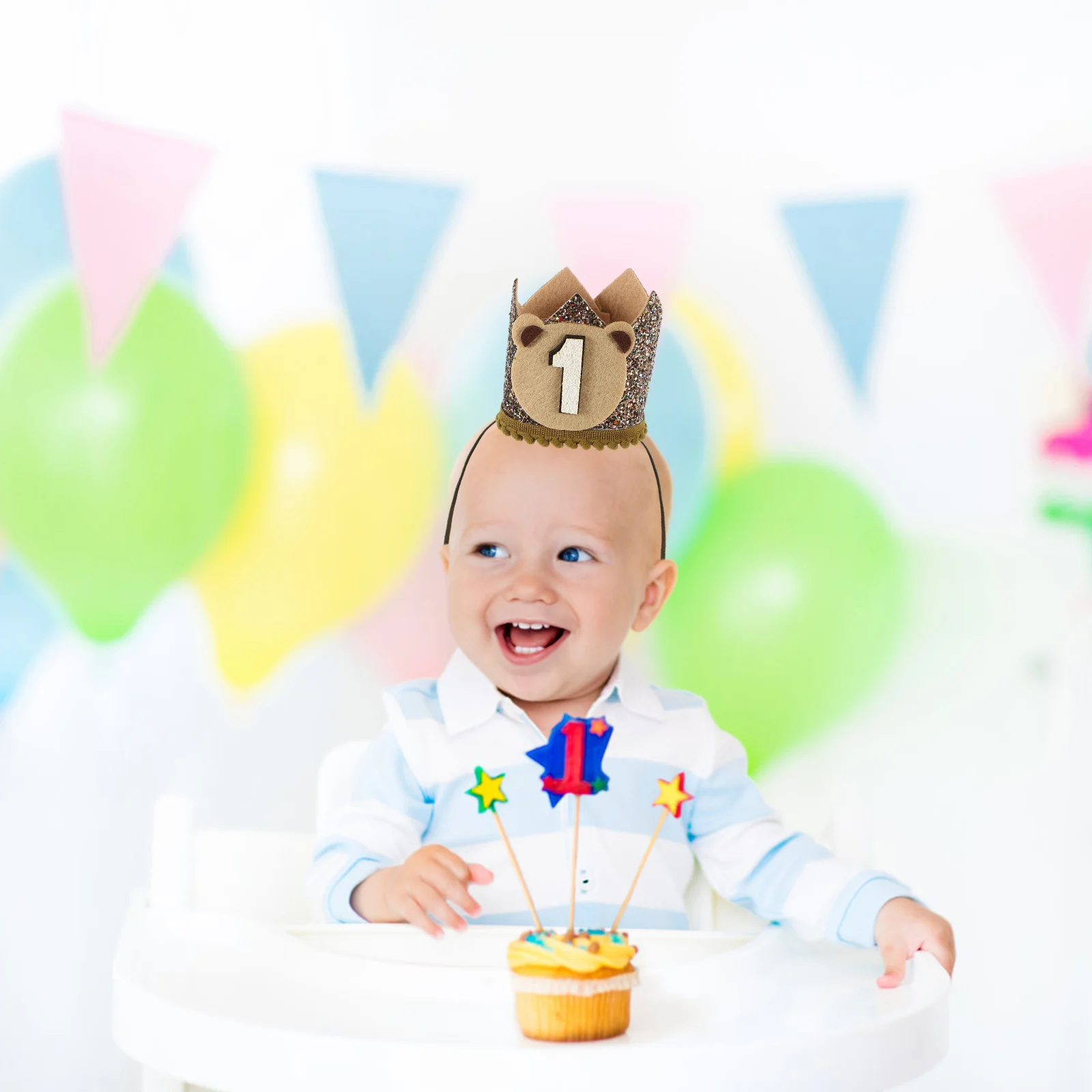 

1st Birthday Crown Hat Headwear Photo Prop Non-Woven Lightweight Comfortable 1st Birthday Crown Party Hats for Kids