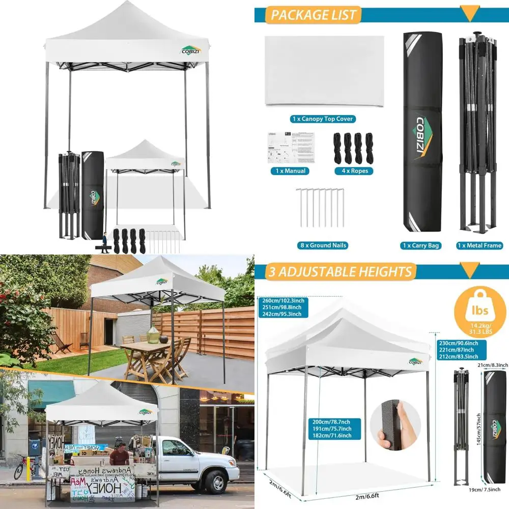 

Heavy-Duty All-Season Outdoor Party Tent, 6.6x6.6 Pop Up Canopy, UPF 50+, Wind and Waterproof Commercial Use