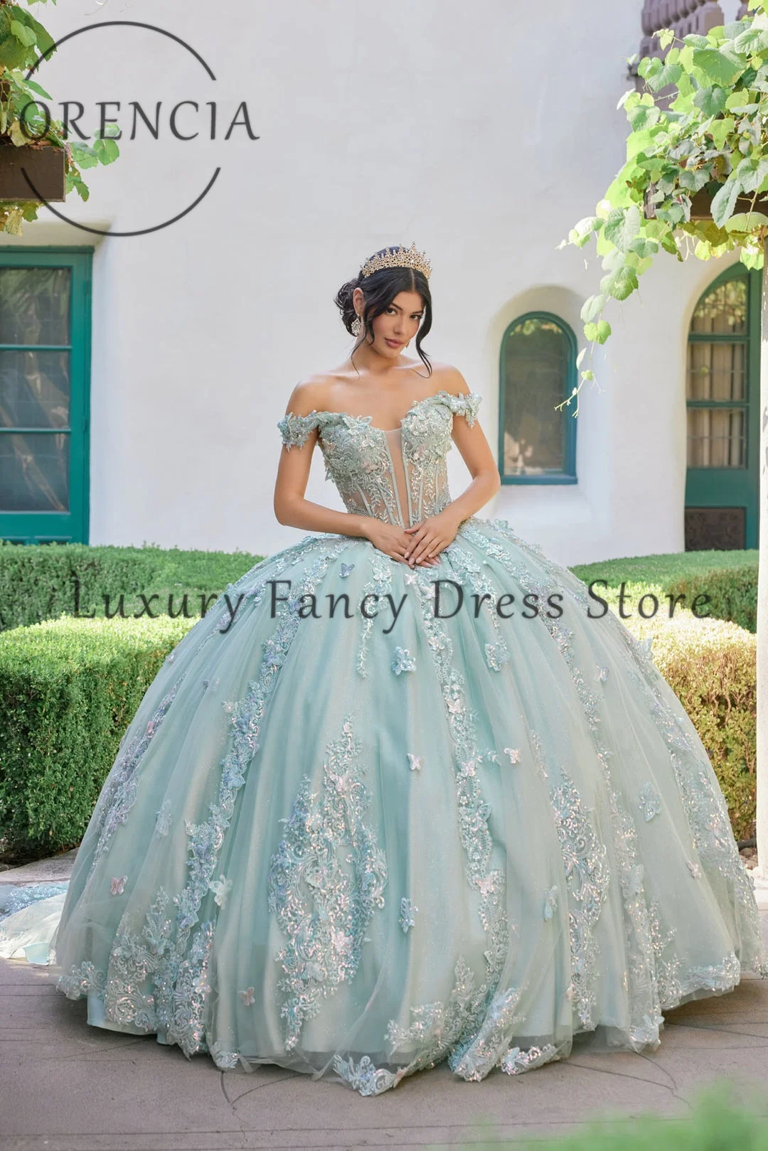 Vestido de Quinceañera de Lujo con Hombros Descubiertos, Apliques de Mariposas 3D, Corsé de Tul, Vestidos de Gala Transparentes Personalizados, Vestidos de 15 Años Lila