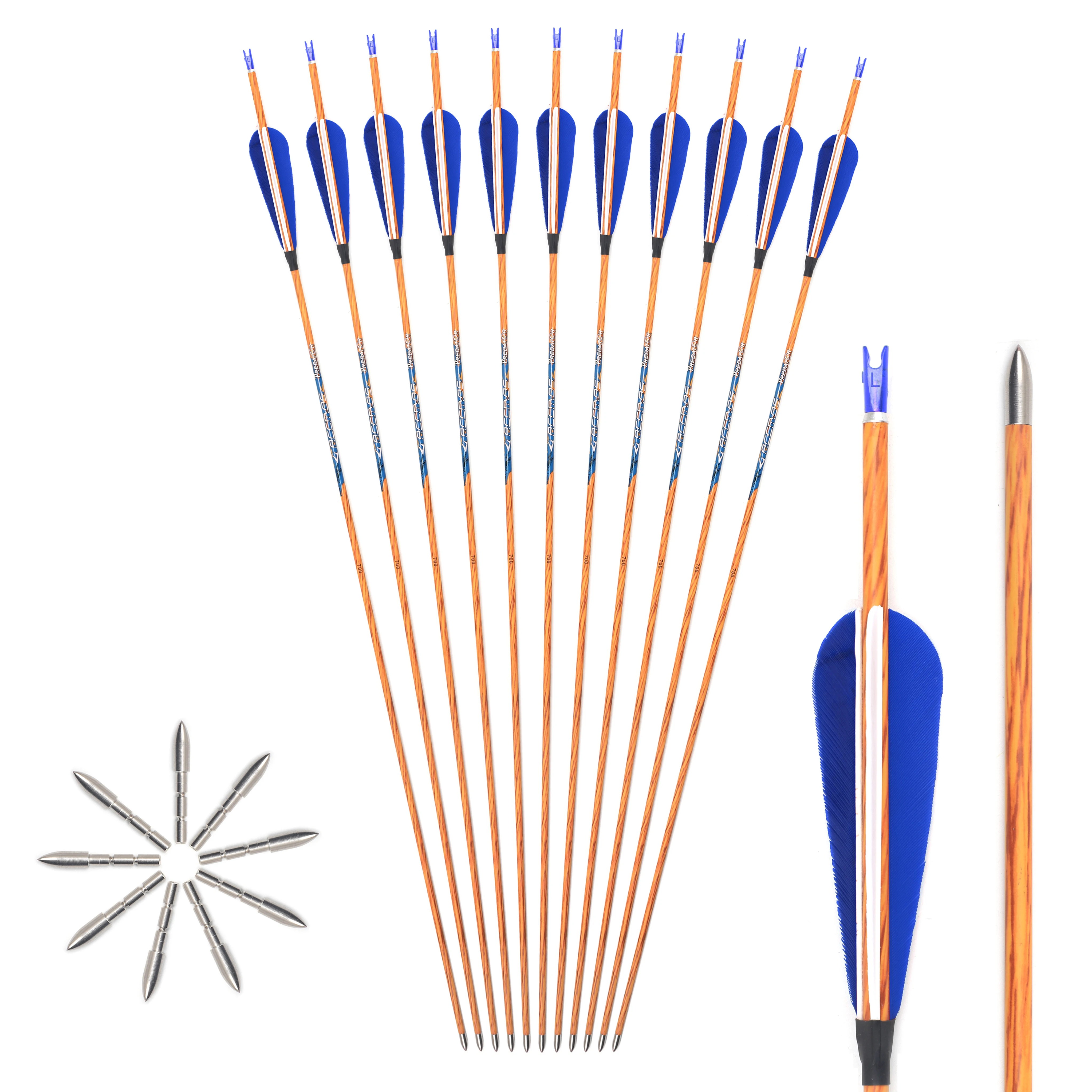 

6 шт., стрелы из углеродного дерева, 600/700/800 дюйма, 7 цветов