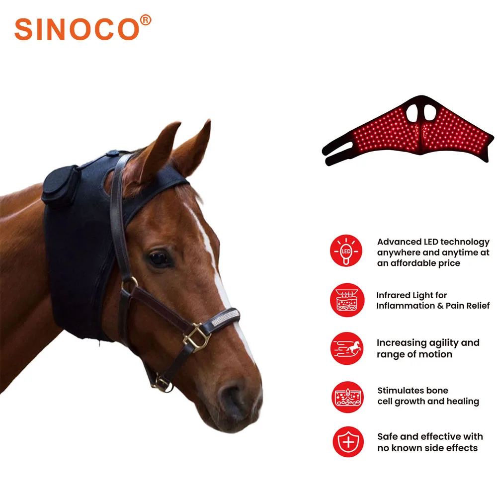 

Светотерапевтический прибор SINOCO Equine Poll Cap Light для головы лошади, красный свет, сертифицированный CE, терапевтическая повязка для головы лошади