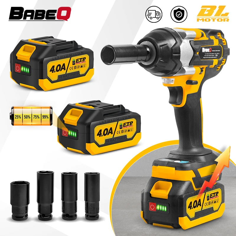 

Cordless Impact Wrench Rechargeable 4.0A Battery 1800N.M Electirc Wrench with Socket Sets for Removal Screw Nut Car Repair Tools