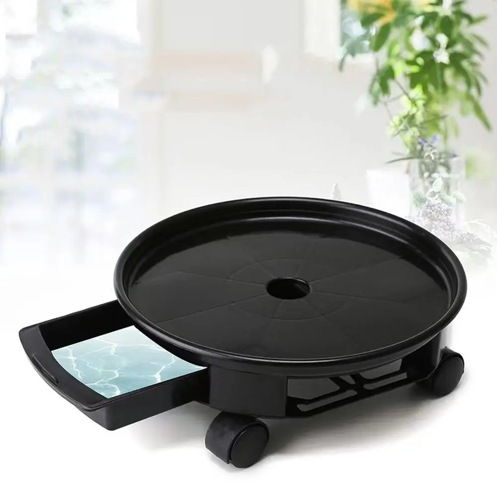 

360-degree Rolling Movable Flower Pot Tray Heavy Duty Non-Slip Flower Pot Mover with Water Tray Round
