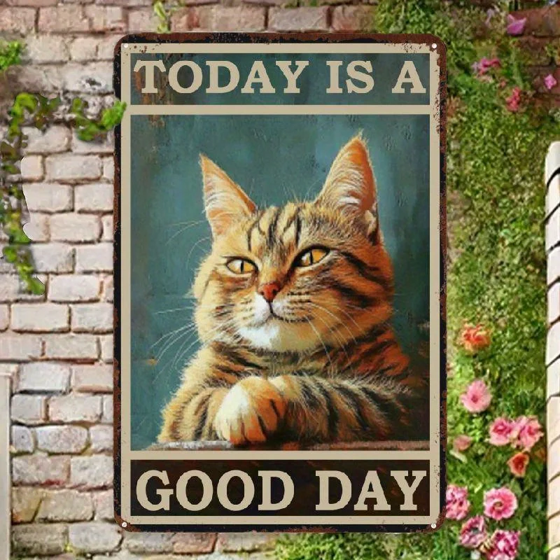 Letrero de Metal con Diseño de Gato 'Have a Purr Good Day', 8x12 Pulgadas, Decoración Rústica para Pared de Cocina u Hogar