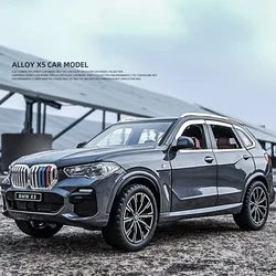 Modèle de voiture BMW X5 SUV en alliage moulé sous pression et véhicules jouets, son et lumière, jouets à dos nervuré, cadeaux pour enfants, 1:24