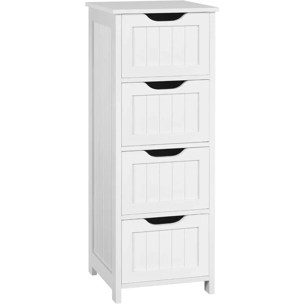 

Bathroom Floor Cabinet, Wooden Side Storage Organizer, 4 Drawers Free-Standing Cabinet for Bathroom/Hallway/Living Room, White