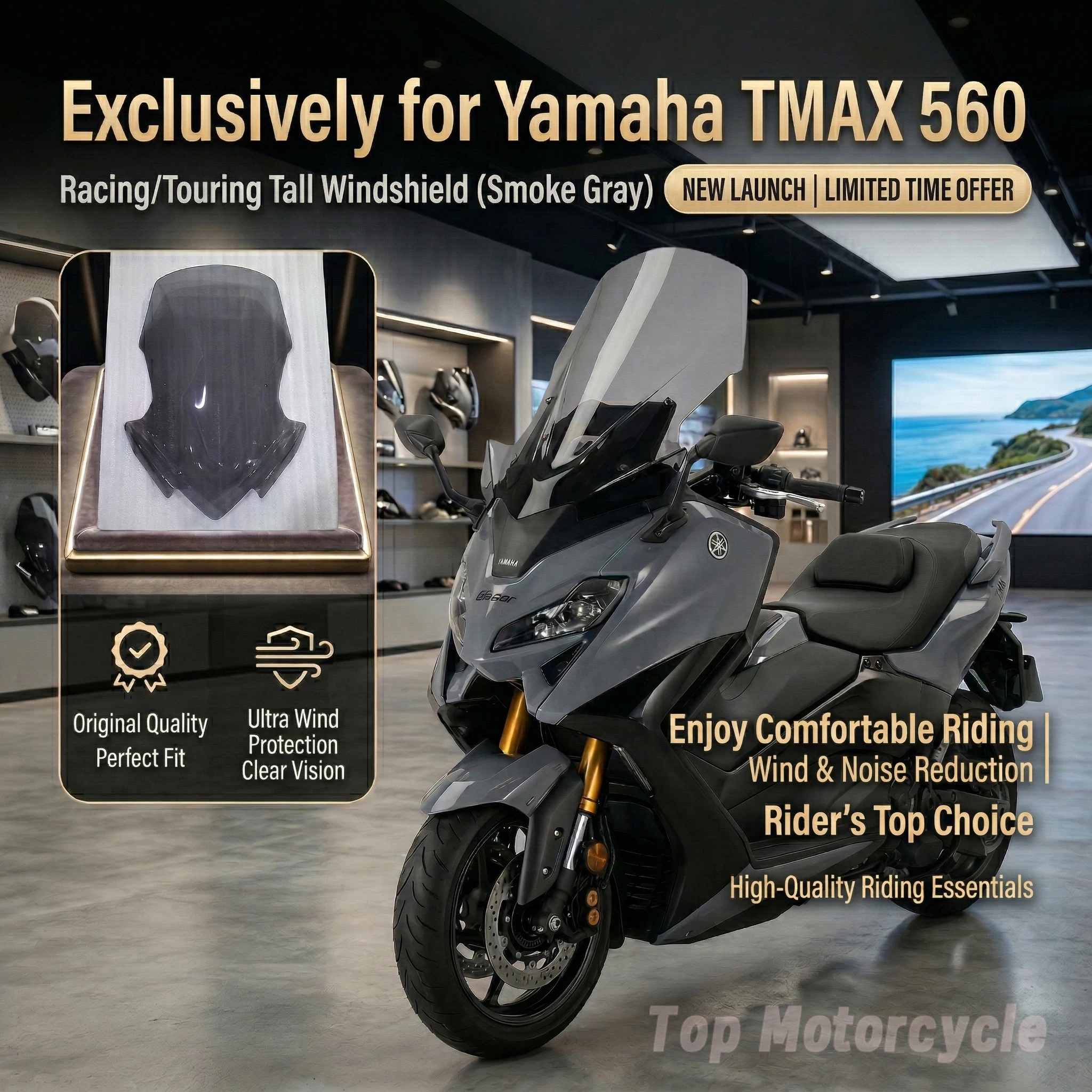 

Motorcycle Sport Racing Windscreen Windshield Air Deflector Front Wind Glass Fit for Yamaha TMAX560 2022-2025