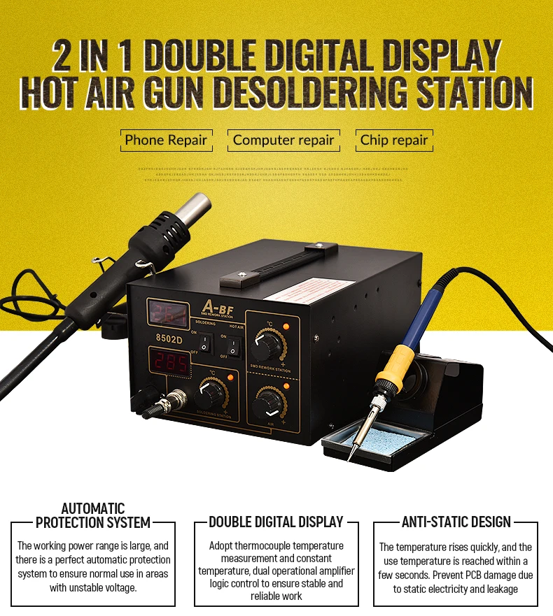 A-BF 60W Soldering Station Anti-static 2 In 1 Double Digital Display Hot Air Gun Desoldering Station