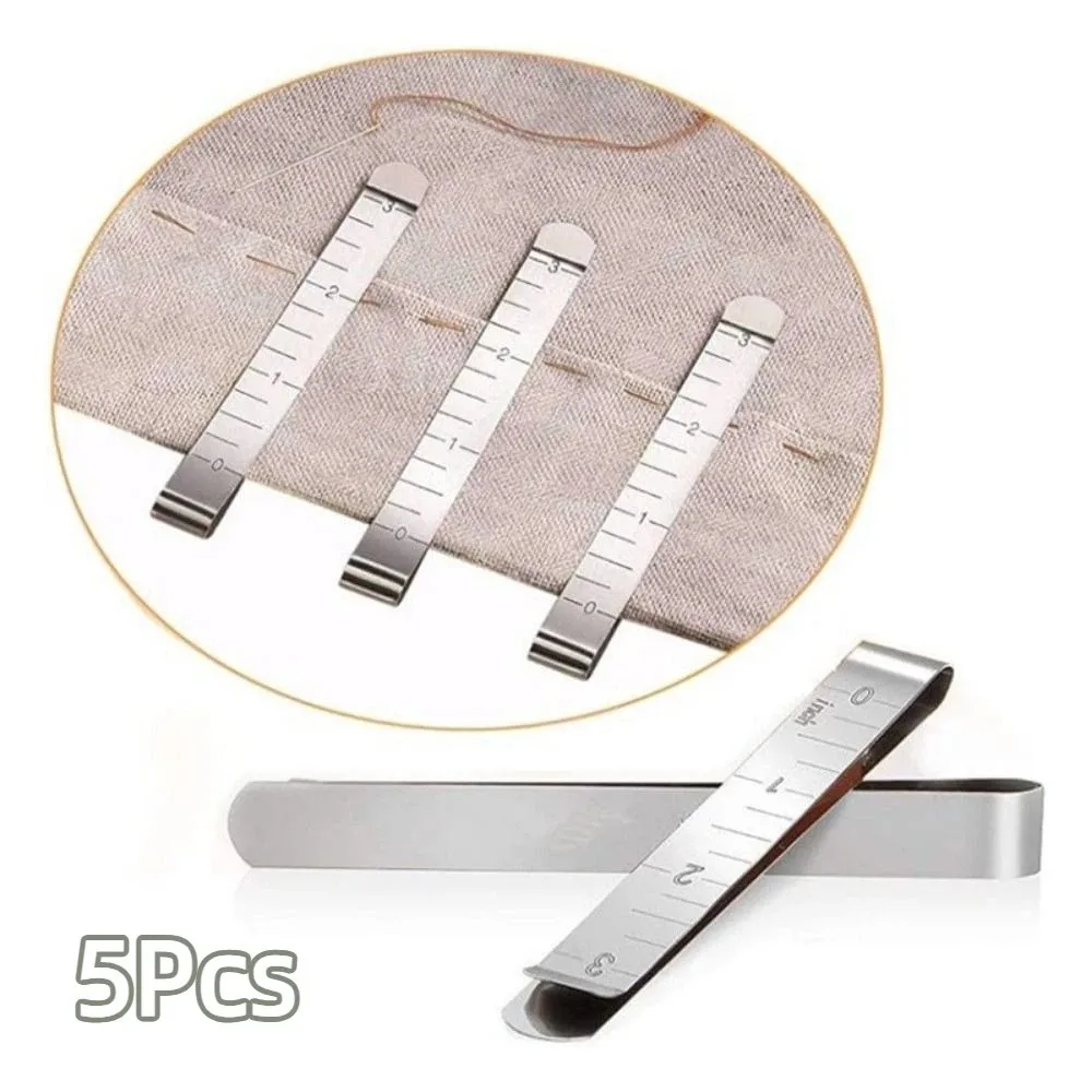 5Pcs 4Inch Sewing Clips Practical Multi-Purpose Hemming Clips Reusable Measurement Ruler Metal Crimping Clip Marking Accessories