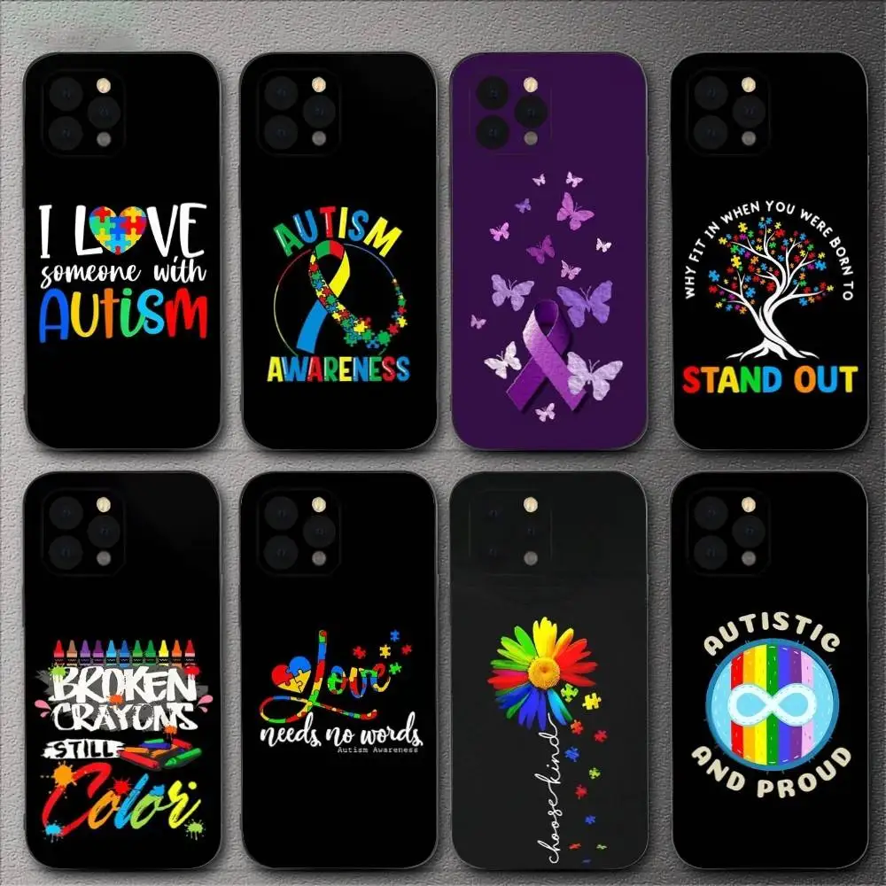 

Autism Awareness Phone Case For iPhone 16,15,14,13,12,11,XS,XR,X,8,7,Pro,Max,Plus,mini Silicone Black Cover
