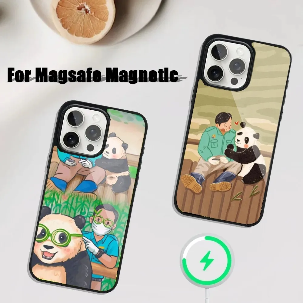 Fubao Cute Panda Phone Case For iPhone 16,15,14,13,12,11,Plus,Pro,Max Mini Magsafe Magnetic Wireless Charging