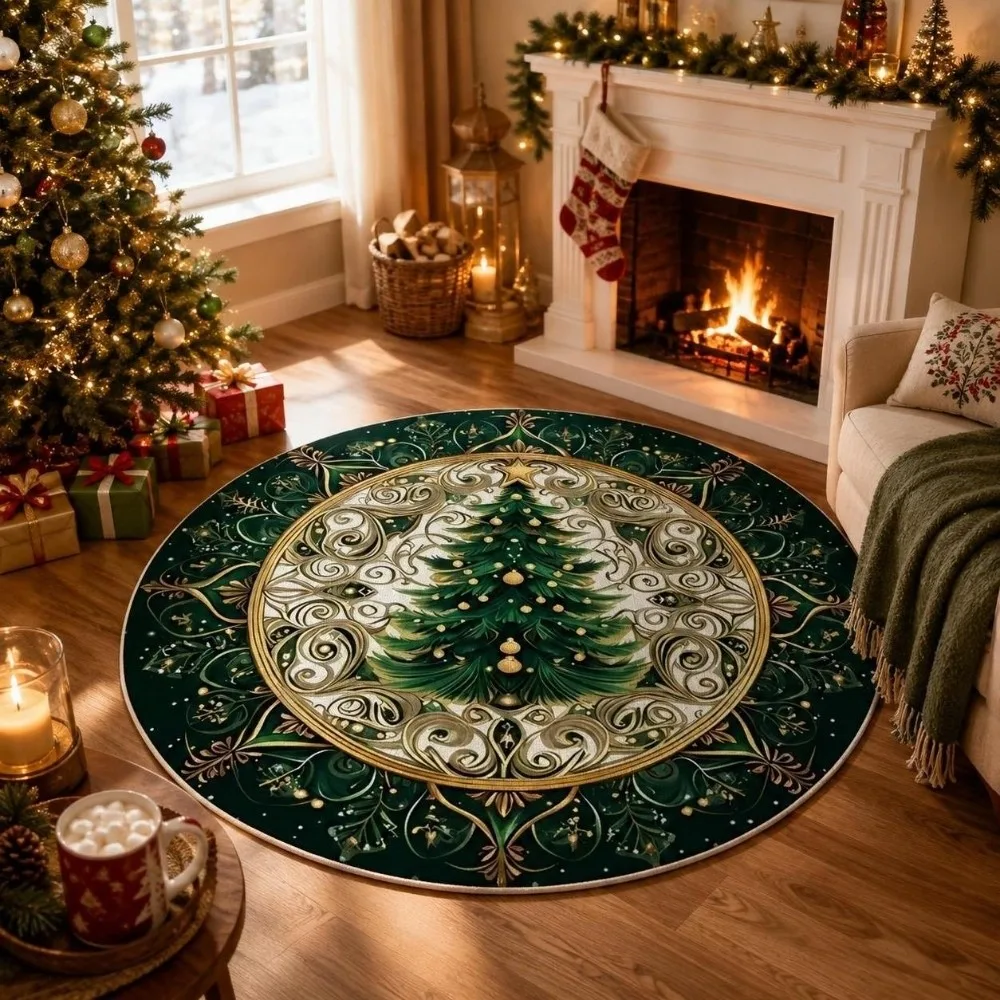 Home Decor 2D Flat Printed Christmas Rug Santa Claus Reindeer Xmas Home Decor Non-Slip Tree Christmas Doormat Living Room