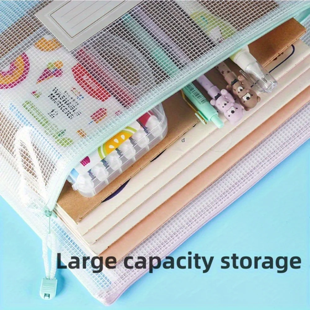 

4pcs A4 Zipper File Bags, Transparent Storage Bags, Suitable for Papers, Books And Exams -Perfect for School,Stationery Supplies