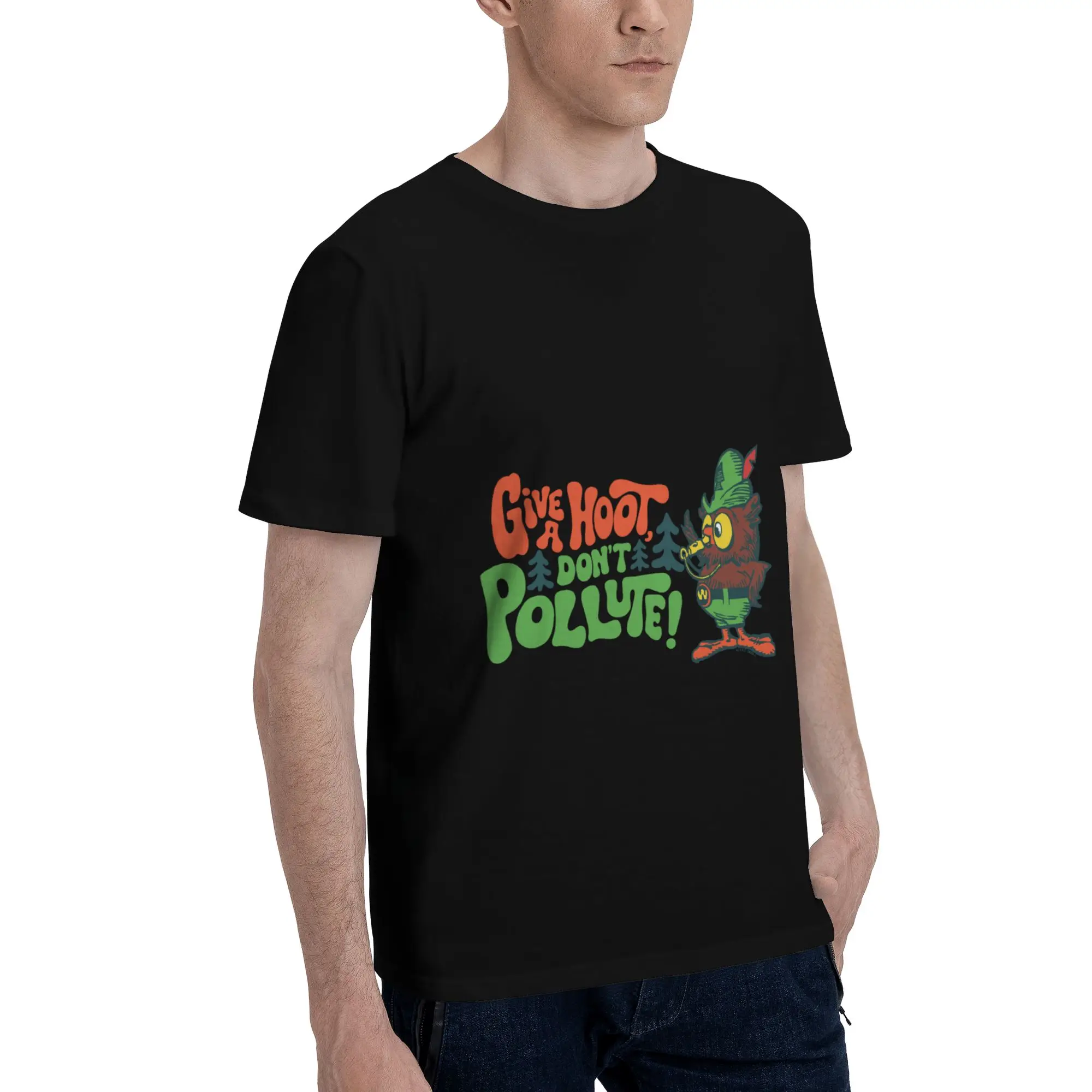 Woodsy Owl Give A Hoot Don't Pollute Classic Conservation Men T-Shirt Clothes  Vintage Tees Short Sleeve fugees 100% Cotton