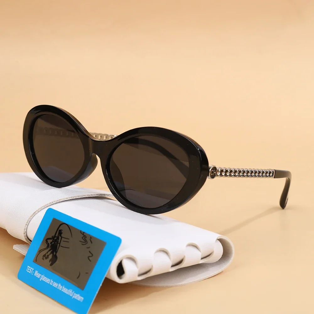 

2025 New Trend Oval Polarized Sunglasses Women's Chain Hollow Frame Cat Eye Sun glasses Women's Fashion Luxury Design Glasses