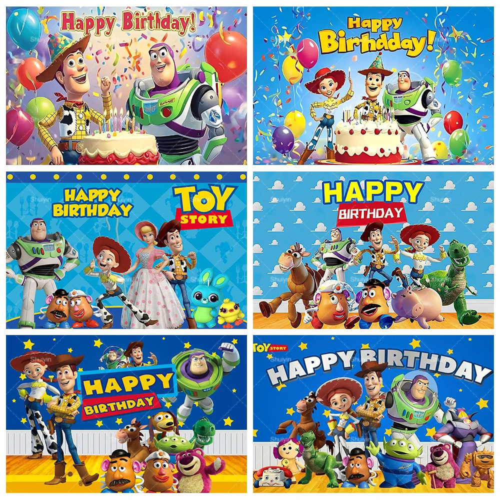 

Toy Story Buzz Lightyear Woody Backdrop Boys Kids Birthday Party Wall Decoration Supplies Baby Shower Banner Poster Photo Studio