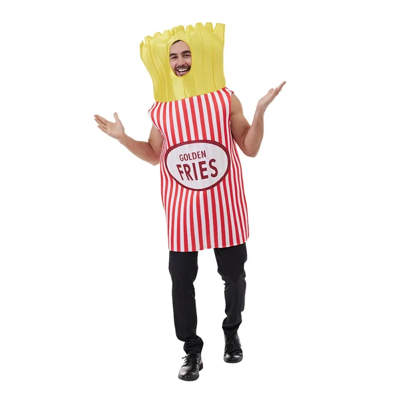 Batatas fritas cosplay traje engraçado inchado esponja espuma alimentos cos macacão para escola palco desempenho bar evento festa de halloween