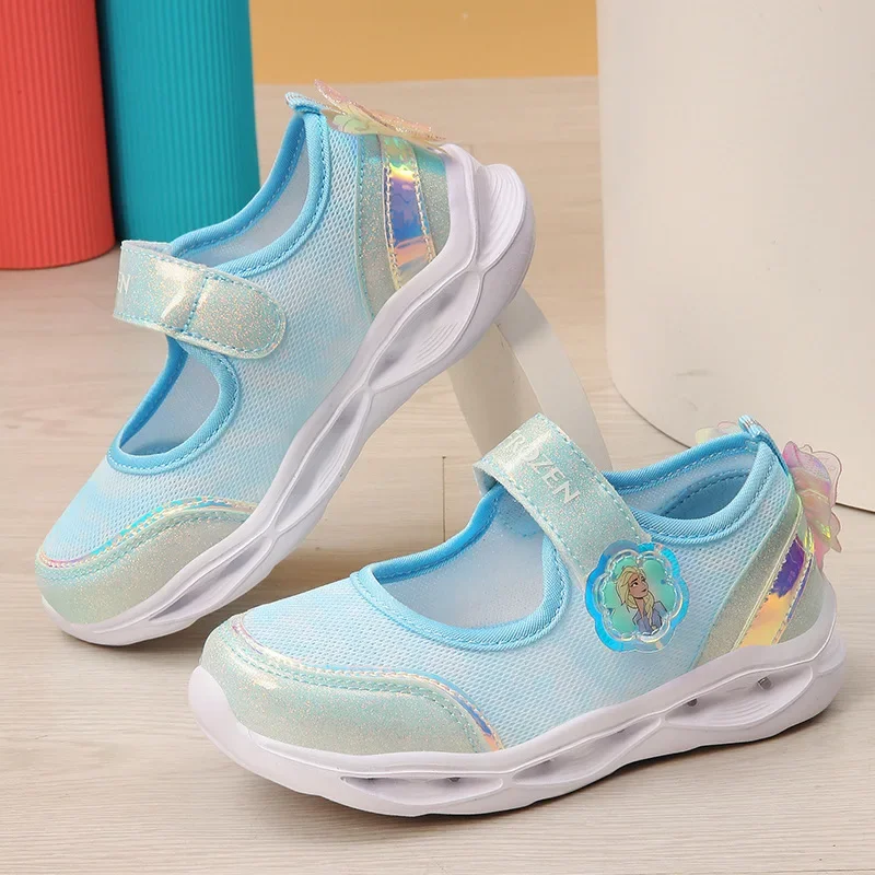 Disney new children's shoes frozen elsa summer new princess shoes four seasons all led Lamp casual shoes