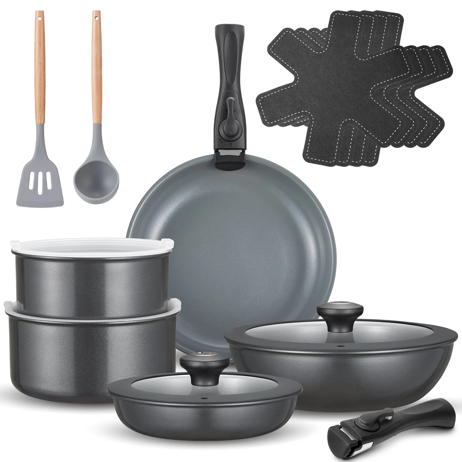 Juego de ollas de inducción BEZIA de 17 tapas, juego de sartenes de cerámica con mango extraíble, juego de ollas de… — oferta en AliExpress