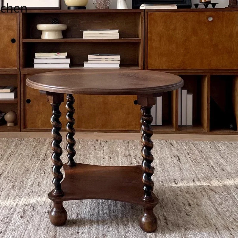 HXL round household balcony small round table solid wood twist edge few solid wood American style