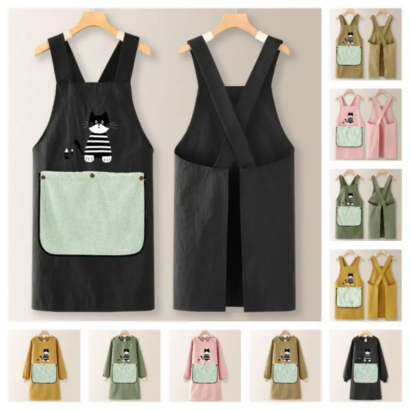 Wear-resistant Kitchen Apron Anti-fouling Hand Wipe Feature Long Sleeved Apron Comfortable with Detachable Towel - view 6
