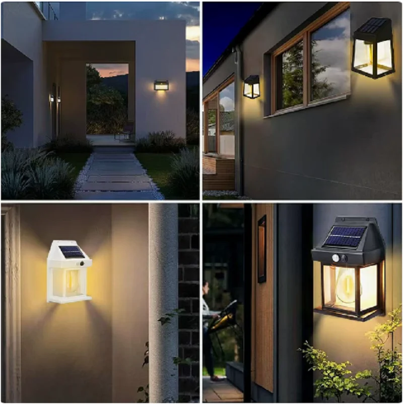 Solar Tungsten Night Lamp, Motion Sensor Wall Lantern Waterproof, Garden Courtyard Decor Lamp
