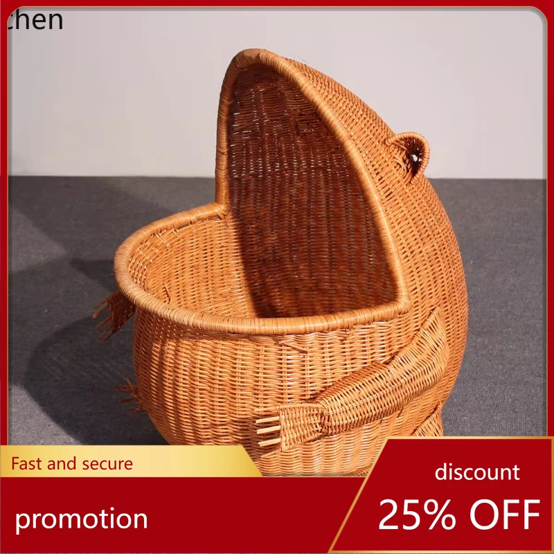 

HT Rattan art handmade frog towel storage basket Indonesian rattan sundries toy basket