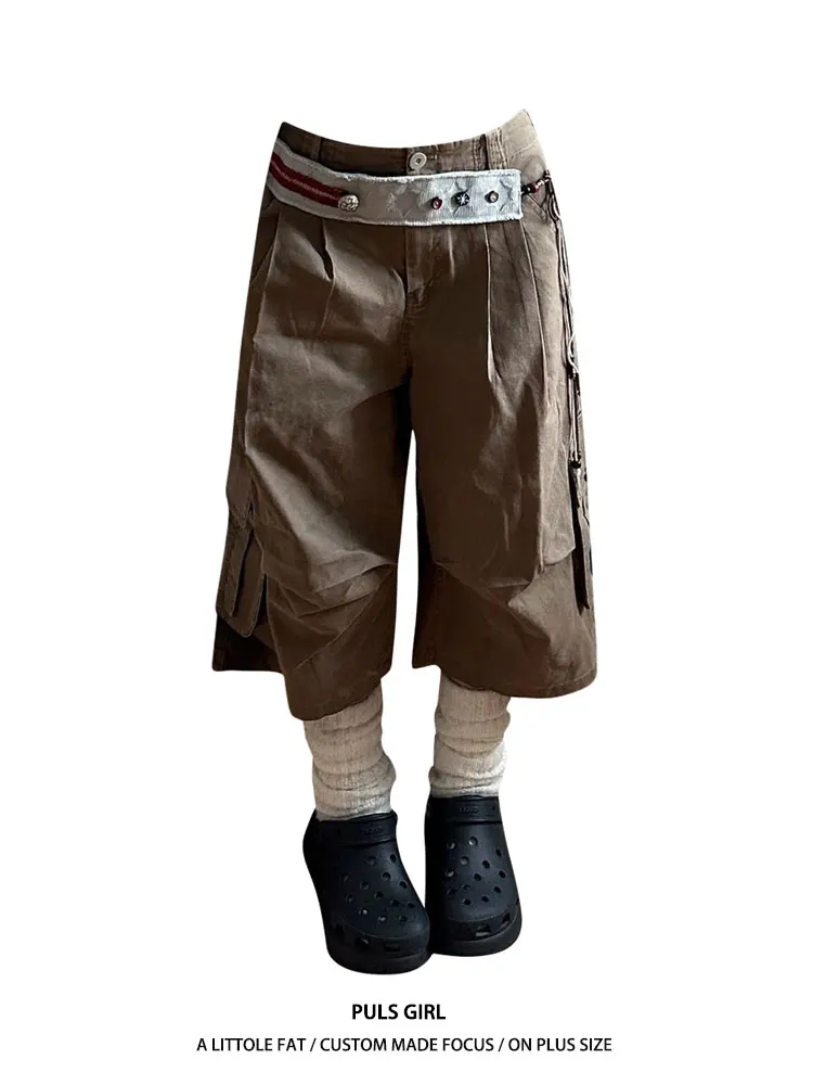 

Ретро джинсы женские больших размеров, повседневные, с высокой талией, свободного кроя, летние, укороченные (7/8), из выстиранного денима, с карманами, модные