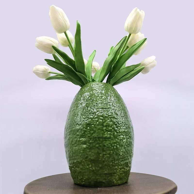 Creative Avocado Vase Porcelain Crafts Flower Pots Desk Decoration Ceramic Vase Artificial Flowers Decorative Floral Arrangement