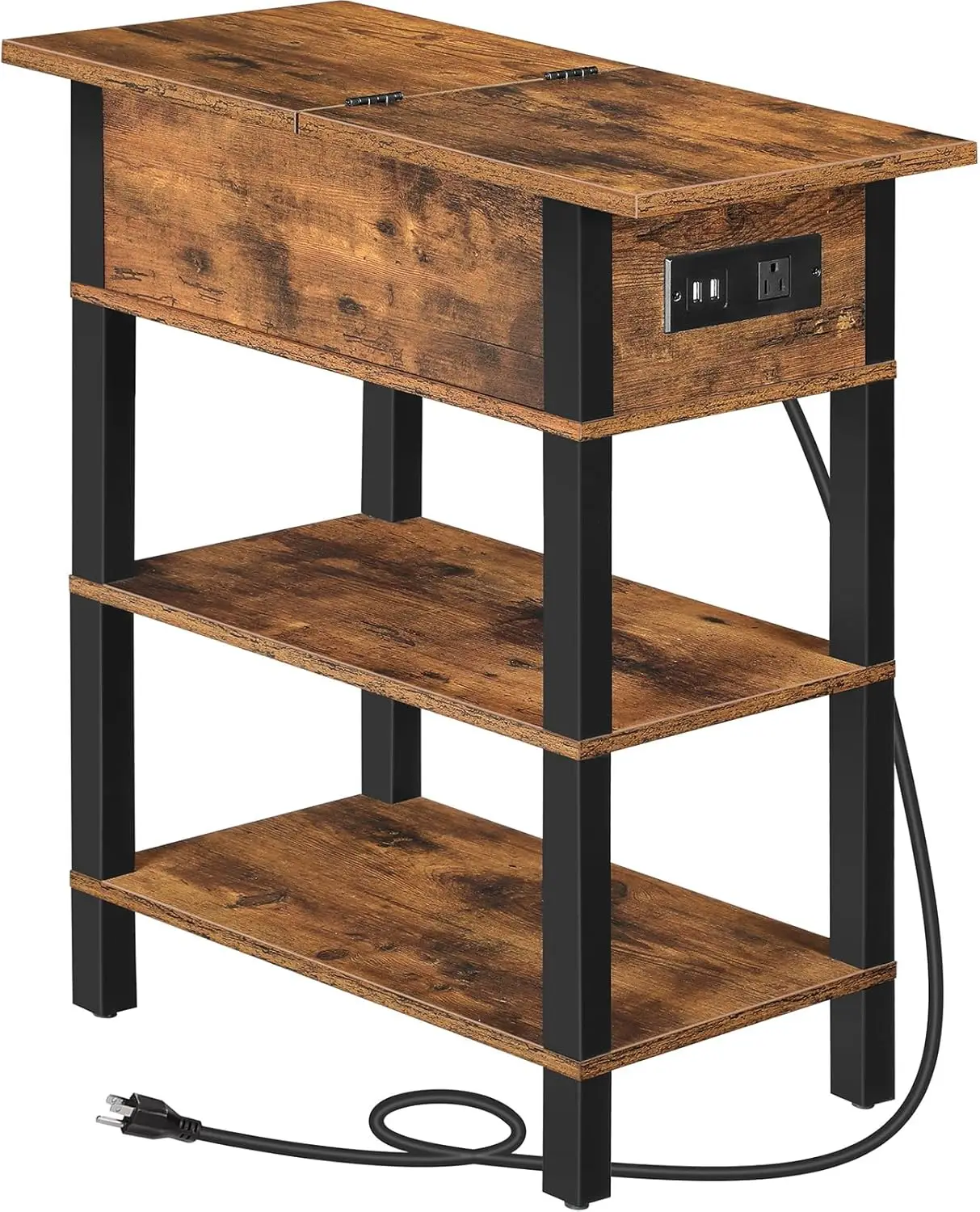 

End Table with Charging Station, Flip Top Side Table with USB Ports, Narrow Nightstand Bedside Tables with Storage Shelv