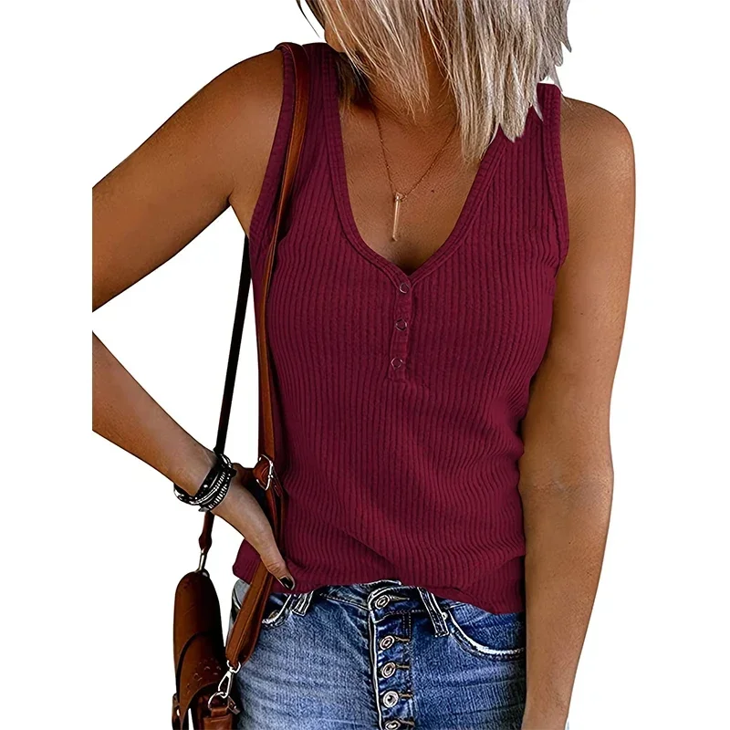 9 Colour Casual Chic Ribbed Tank Top - Everyday Sleeveless V-Neck Slight Stretch Durable Easy Care All-Season Essential