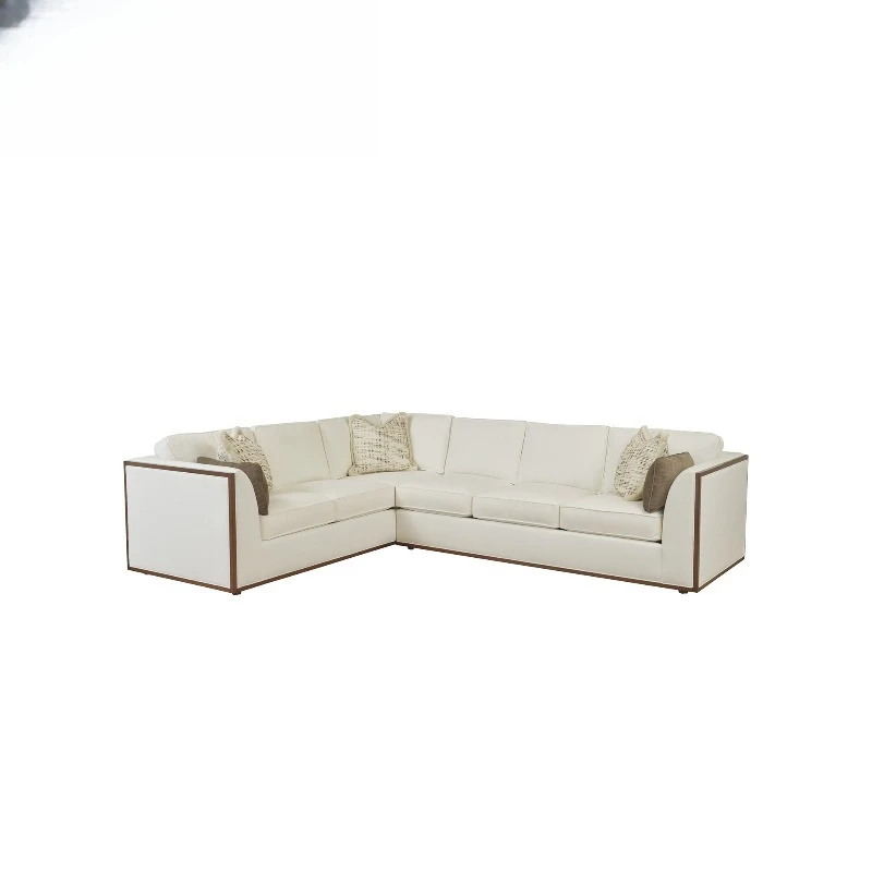 American retro L-shaped leather sofa solid wood frame cream wind light luxur
